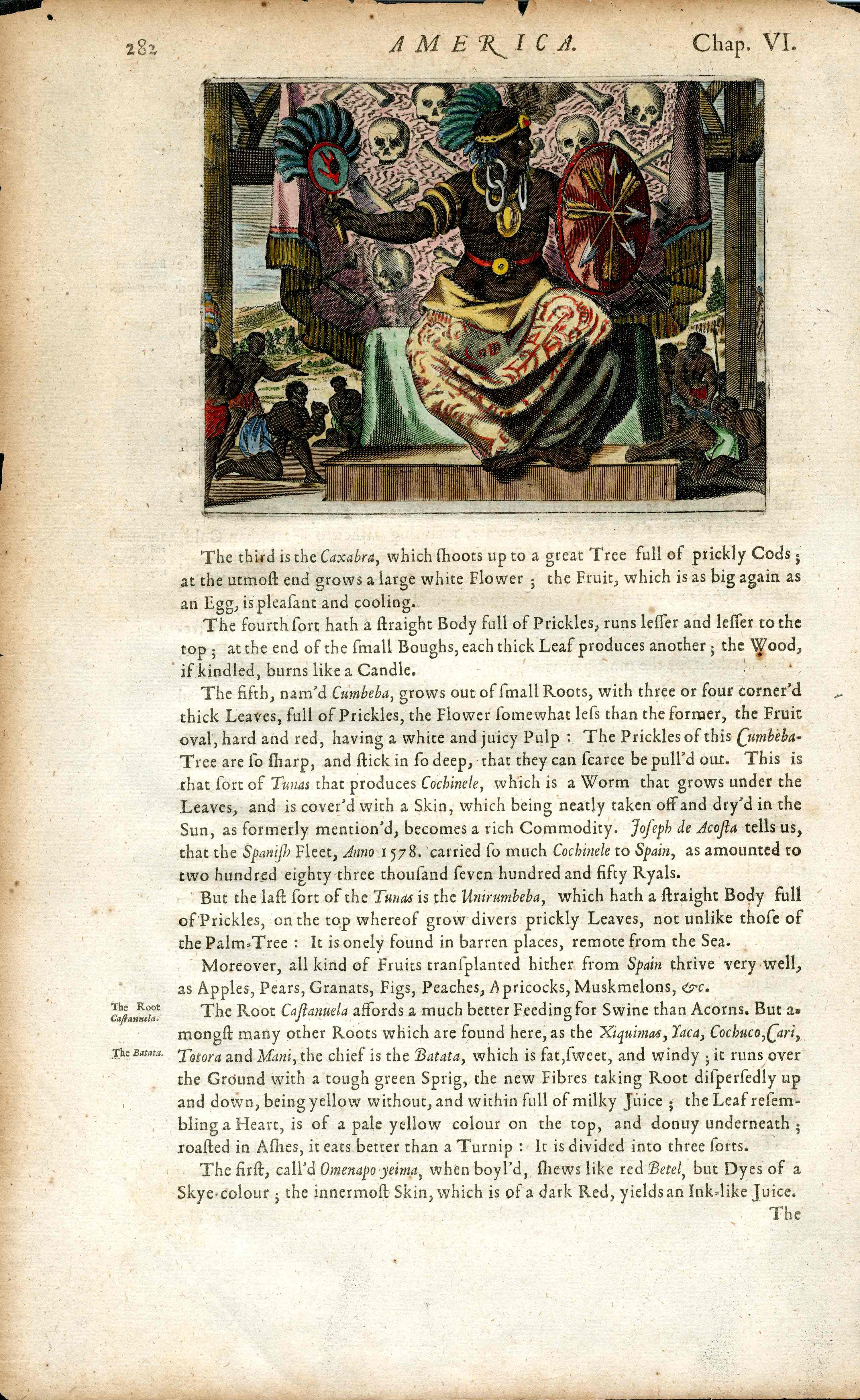 John Ogilby America 1671  Aztec Chief Wall of Skulls - Panteek Antique Prints