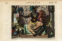 John Ogilby America 1671  Aztec Chief Wall of Skulls - Panteek Antique Prints