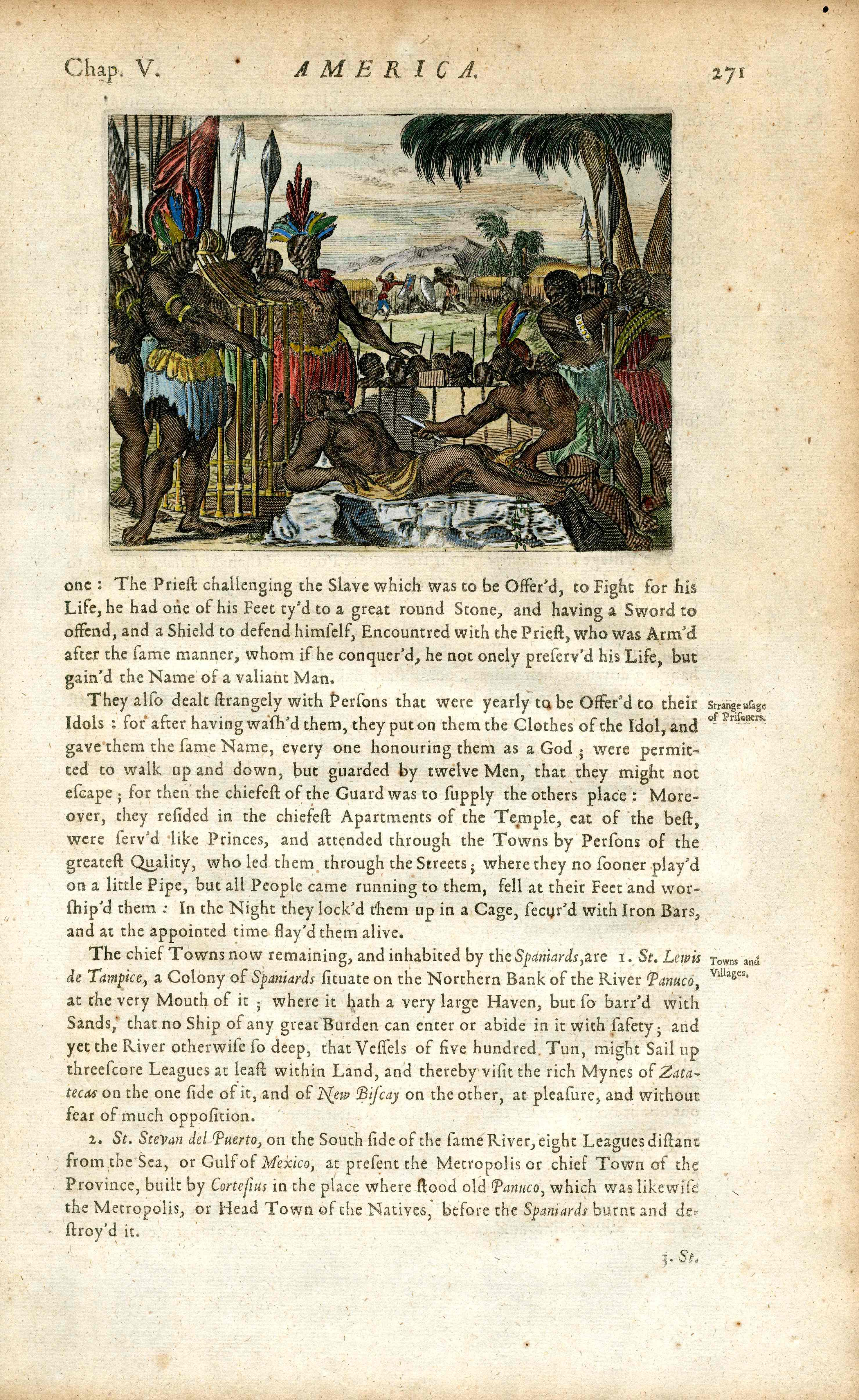 John Ogilby America 1671 Aztec Mexico Ritual Sacrifice - Panteek Antique Prints