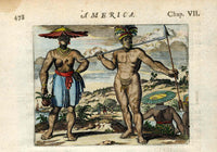 John Ogilby America 1671  Portugese Explorer Capralis, Tupiniguim Tribe Brazil - Panteek Antique Prints