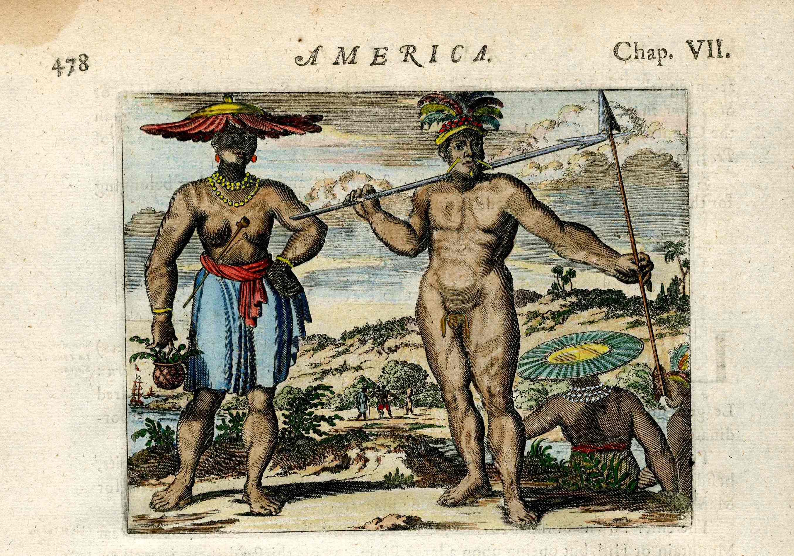 John Ogilby America 1671  Portugese Explorer Capralis, Tupiniguim Tribe Brazil