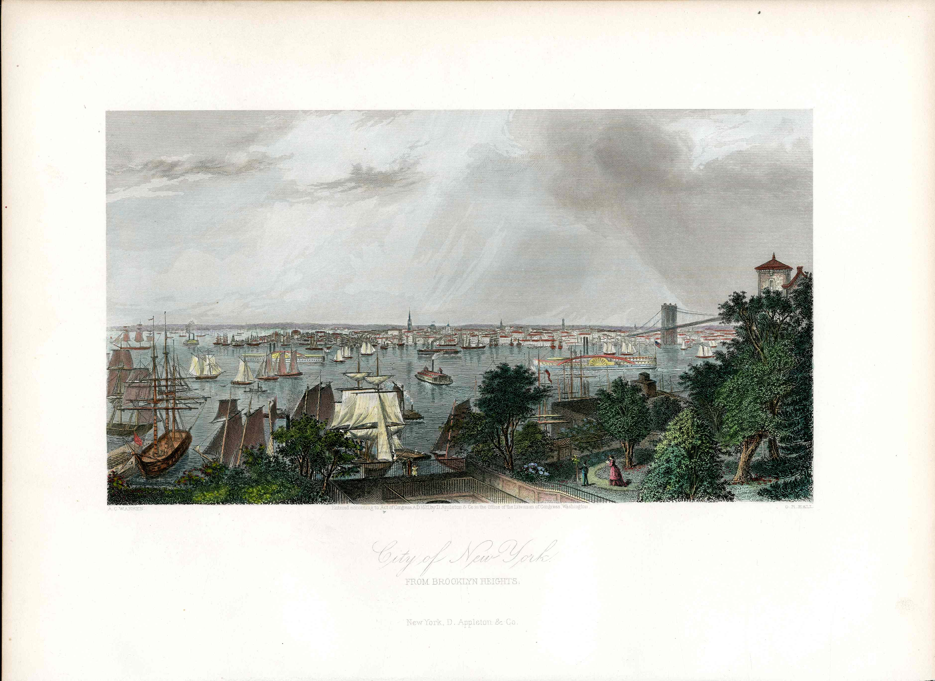 Picturesque American 1872 View City of New York from Brooklyn Heights Original Print