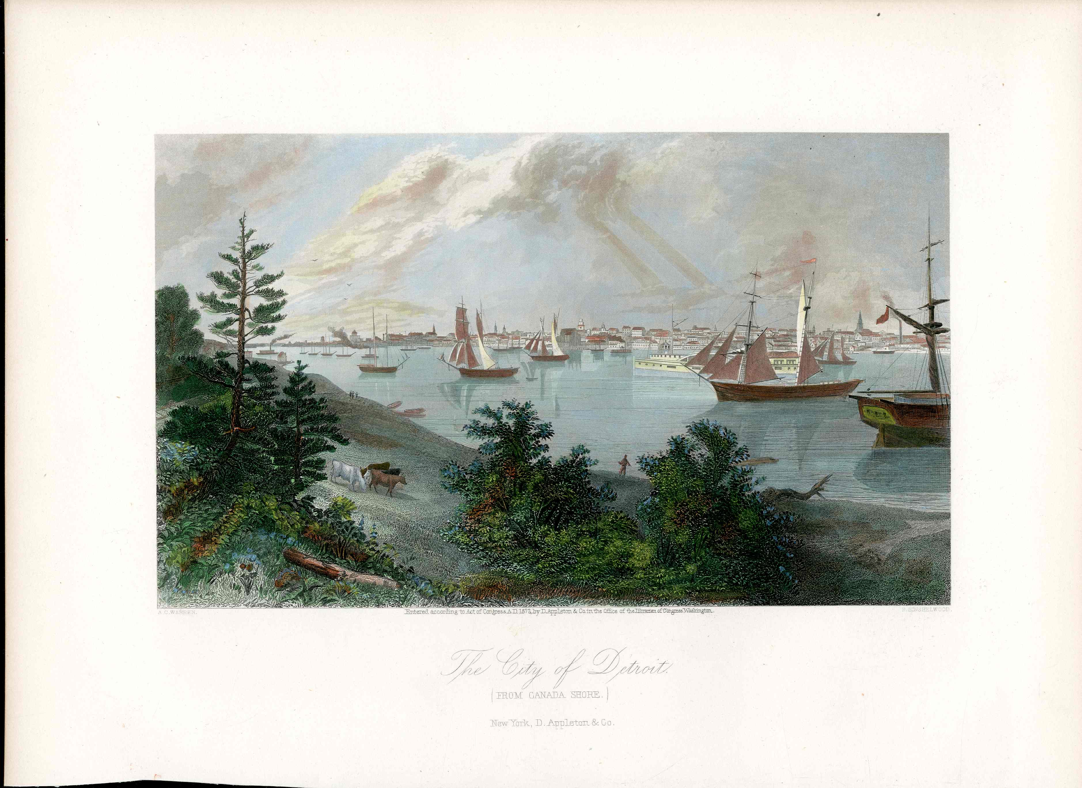 Picturesque American 1872 View City of Detroit Original Print