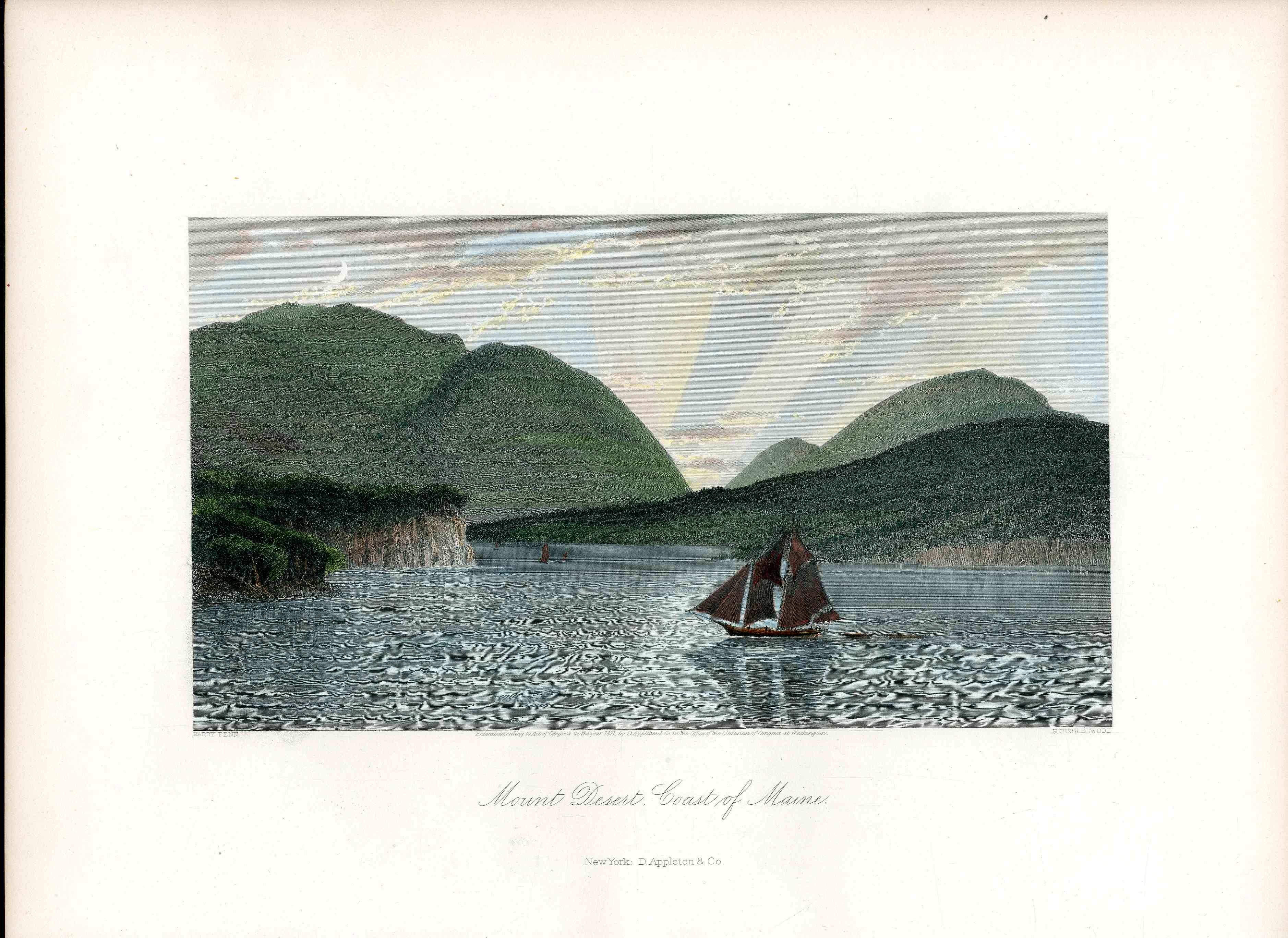 Picturesque American 1872 View Mount Desert, Maine Original Print