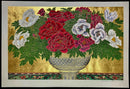 Yowsaku Sekino Peony Japanese Gold Leaf Very Large Rare Woodblock Print