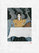 Ray Morimura Spring 1992 Woodblock Print Woman with Wine - Panteek Antique Prints