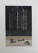 Ray Morimura Original Woodblock Stone Wall 1992