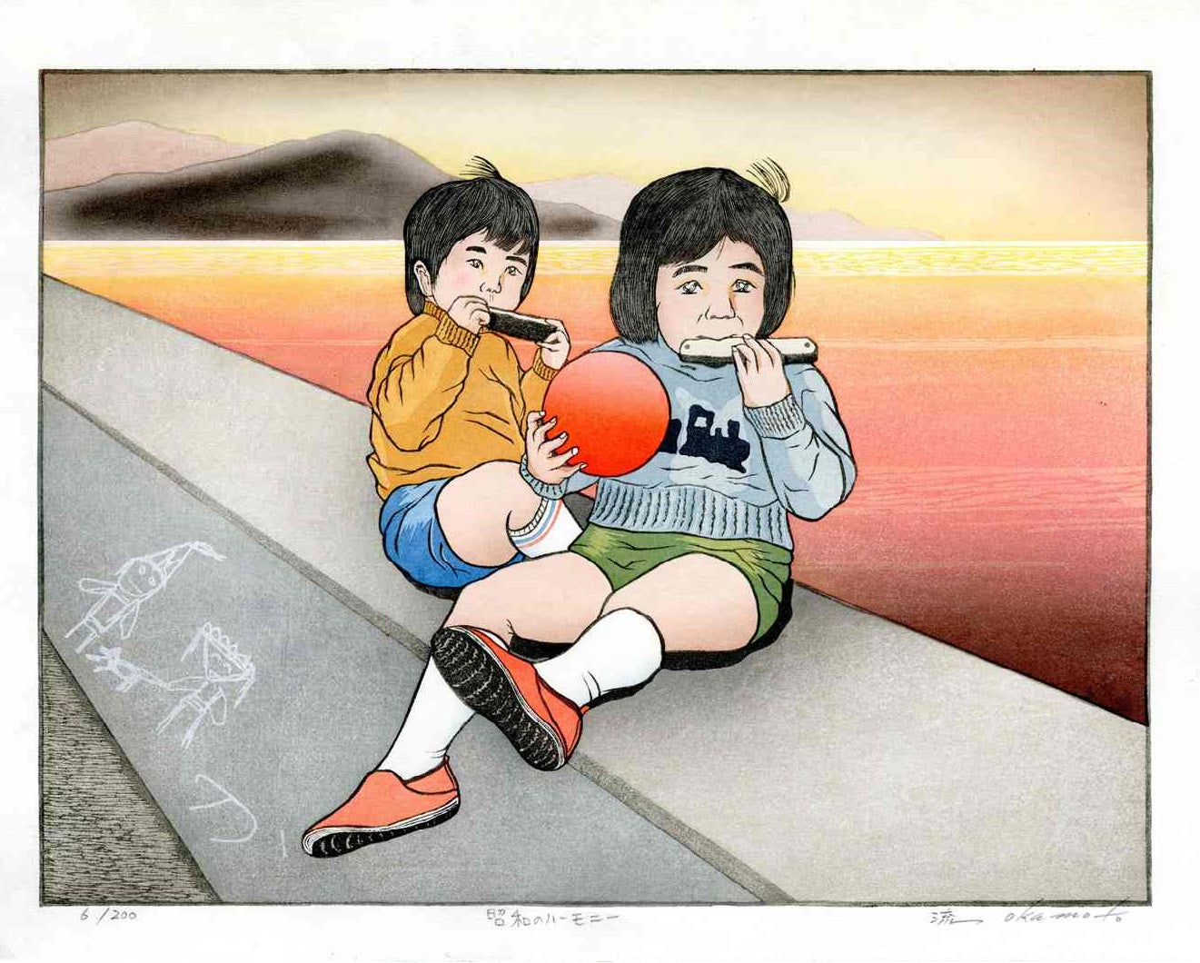 Ryusei Okamoto Original Woodblock Harmony of Showa