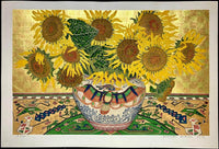 Yowsaku Sekino Sunflowers Japanese Gold Leaf Very Large Rare Woodblock Print