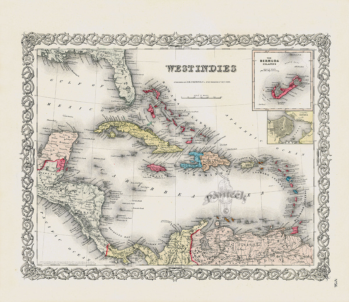 Antique Map Prints Colton Atlas Bermuda, West Indies