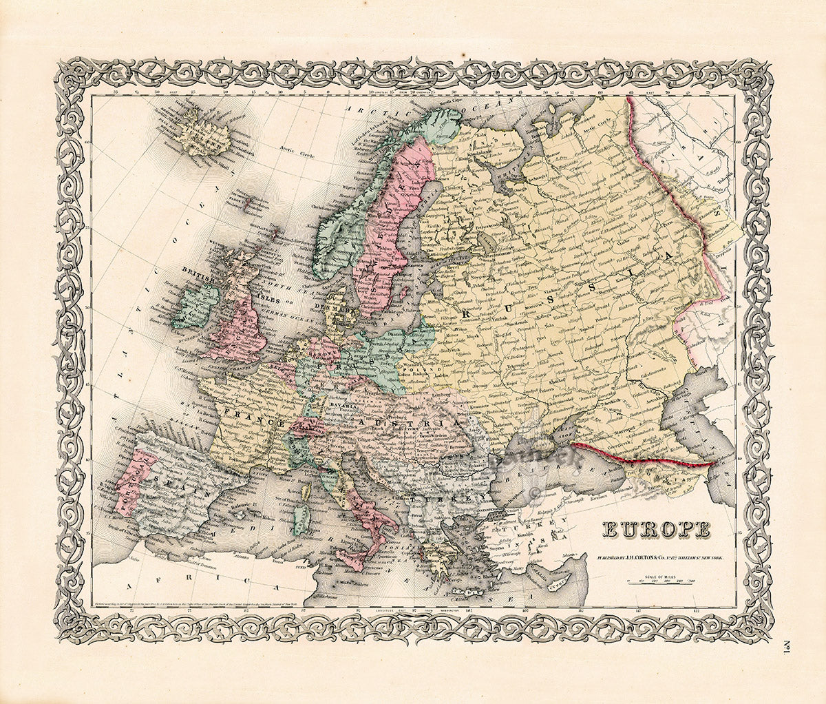 Antique Map Prints Colton Atlas Europe
