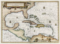 Antique Map Willem Janzoon Blaeu, Insulæa Americanæ c1740 LARGE