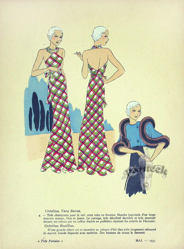 1920 Tres Parisien French Fashion Magazine Pochoir Creations Vera Borea, Creations Revillon