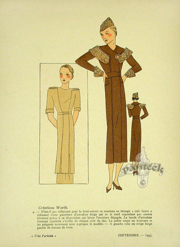 1920 Tres Parisien French Fashion Magazine Pochoir Creations Worth