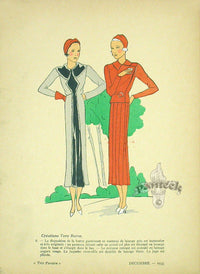 1920 Tres Parisien French Fashion Magazine Pochoir Orange and Green Creations Vera Borea - Panteek Antique Prints