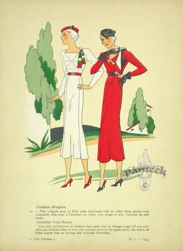 1920 Tres Parisien French Fashion Pochoir Creations Bruyere, Vera Borea
