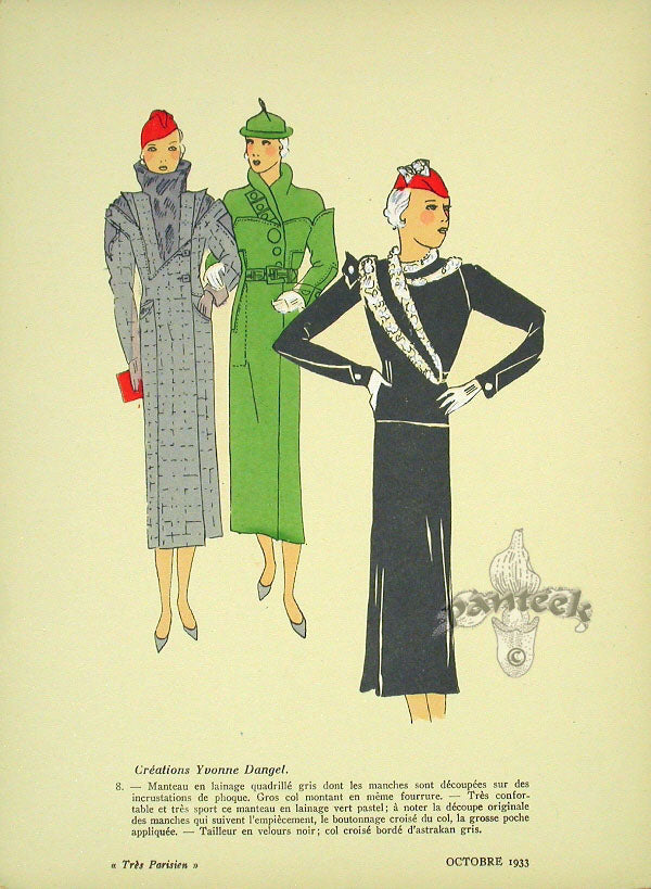 1920 Tres Parisien French Fashion Pochoir Creations Yvonne Dangel
