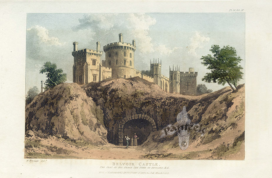 Ackermann Architecture Original Aquatint Belvoir Castle, Duke Rutland