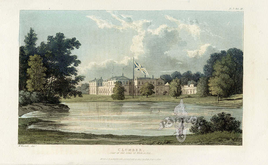 Ackermann Architecture Original Aquatint Clumber, Duke Newcastle