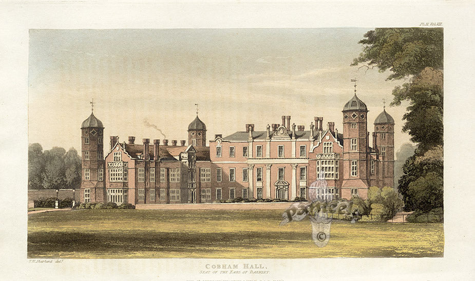 Ackermann Architecture Original Aquatint Cobham Hall, Earl Darnley