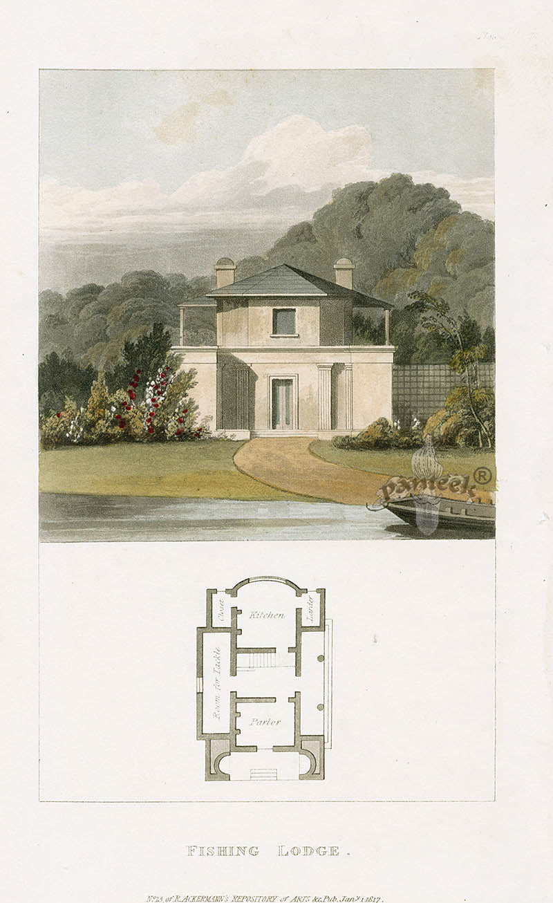 Ackermann Architecture Original Aquatint Fishing Lodge