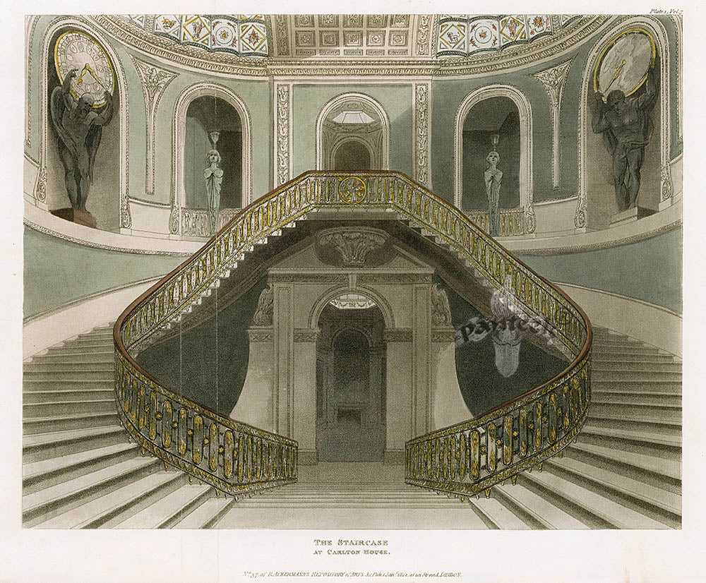 Ackermann Architecture Original Aquatint Staircase, Carlton House