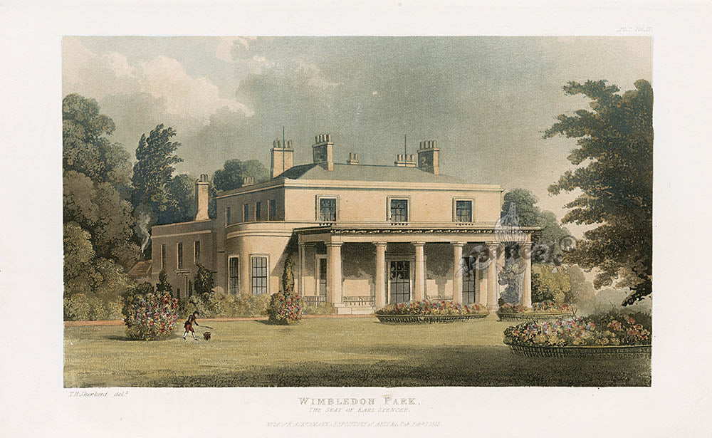 Ackermann Architecture Original Aquatint Wimbledon Park, Earl Spencer