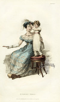 Ackermann's Repository Fashion Prints 1825 Blue Evening Dress - Panteek Antique Prints