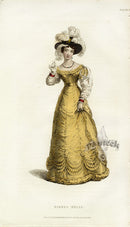 Ackermann's Repository Fashion Prints 1825 Gold Dinner Dress - Panteek Antique Prints