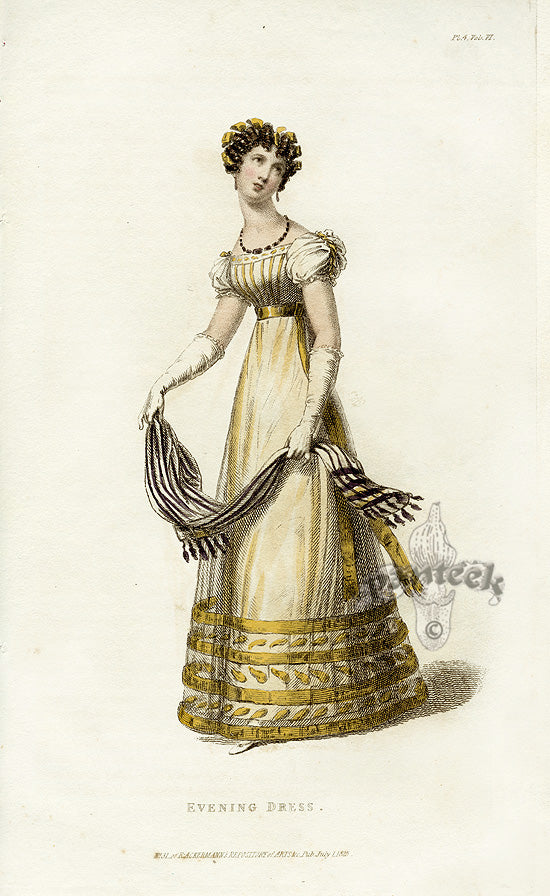 Ackermann's Repository Fashion Prints 1825 Gold Evening Dress