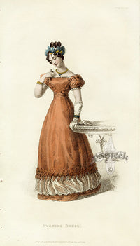 Ackermann's Repository Fashion Prints 1825 Orange Evening Dress - Panteek Antique Prints