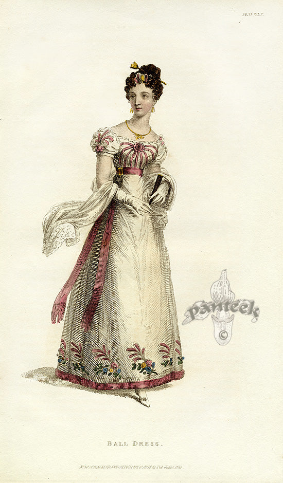 Ackermann's Repository Fashion Prints 1825 Pink Ball Dress