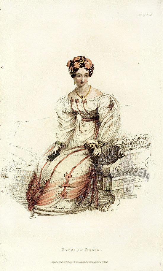 Ackermann's Repository Fashion Prints 1825 Pink Evening Dress