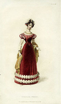 Ackermann's Repository Fashion Prints 1825 Red Evening Dress - Panteek Antique Prints