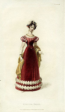 Ackermann's Repository Fashion Prints 1825 Red Evening Dress