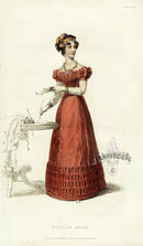 Ackermann's Repository Fashion Prints 1825 Salmon Evening Dress - Panteek Antique Prints