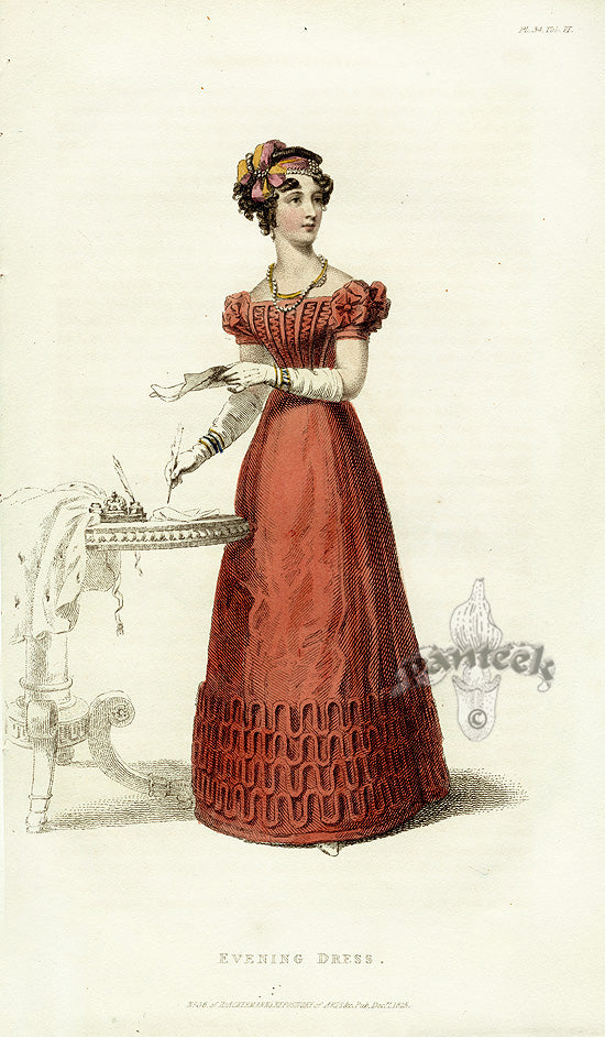 Ackermann's Repository Fashion Prints 1825 Salmon Evening Dress