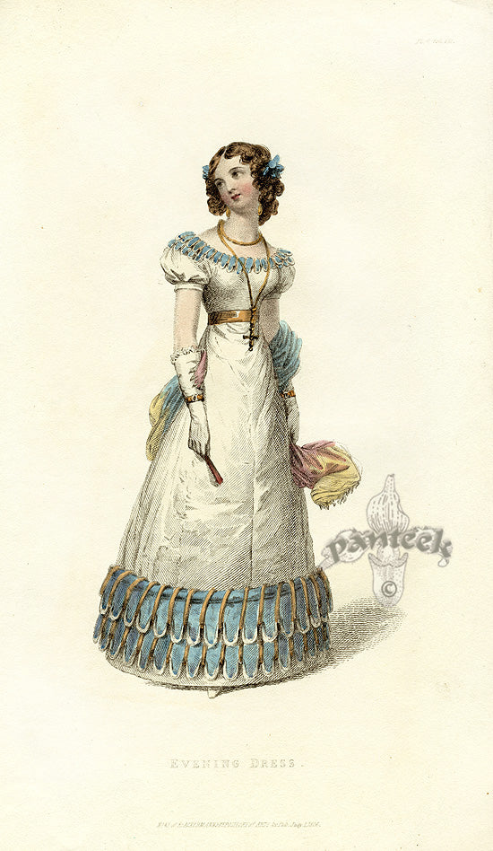 Ackermann's Repository Fashion Prints 1825 White Evening Dress