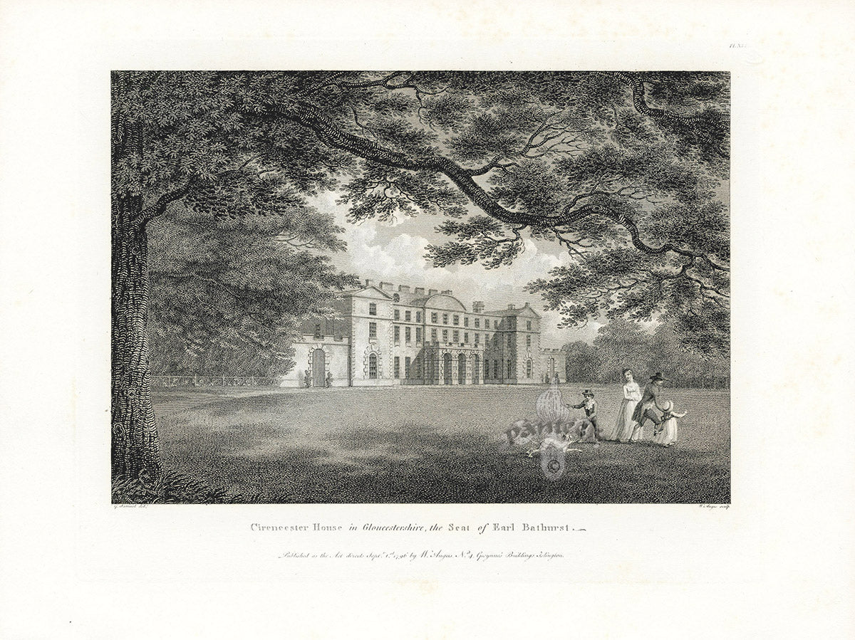 Angus English Stately Homes Original Print Cirencester House, Gloucs.