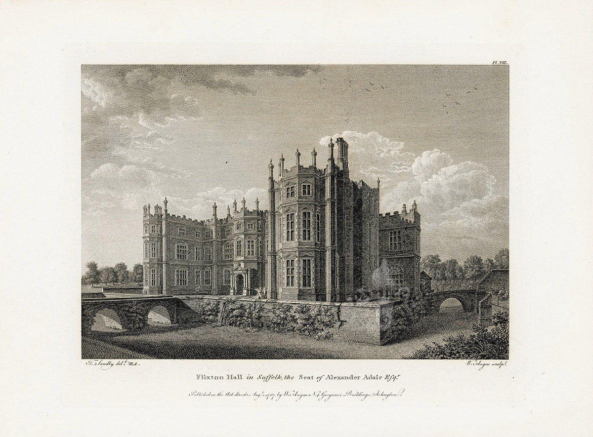 Angus English Stately Homes Original Print Flixton Hall, Suffox