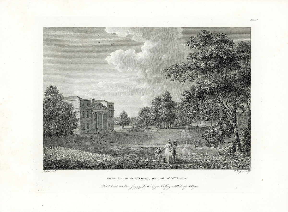 Angus English Stately Homes Original Print Grove House, Middlesex