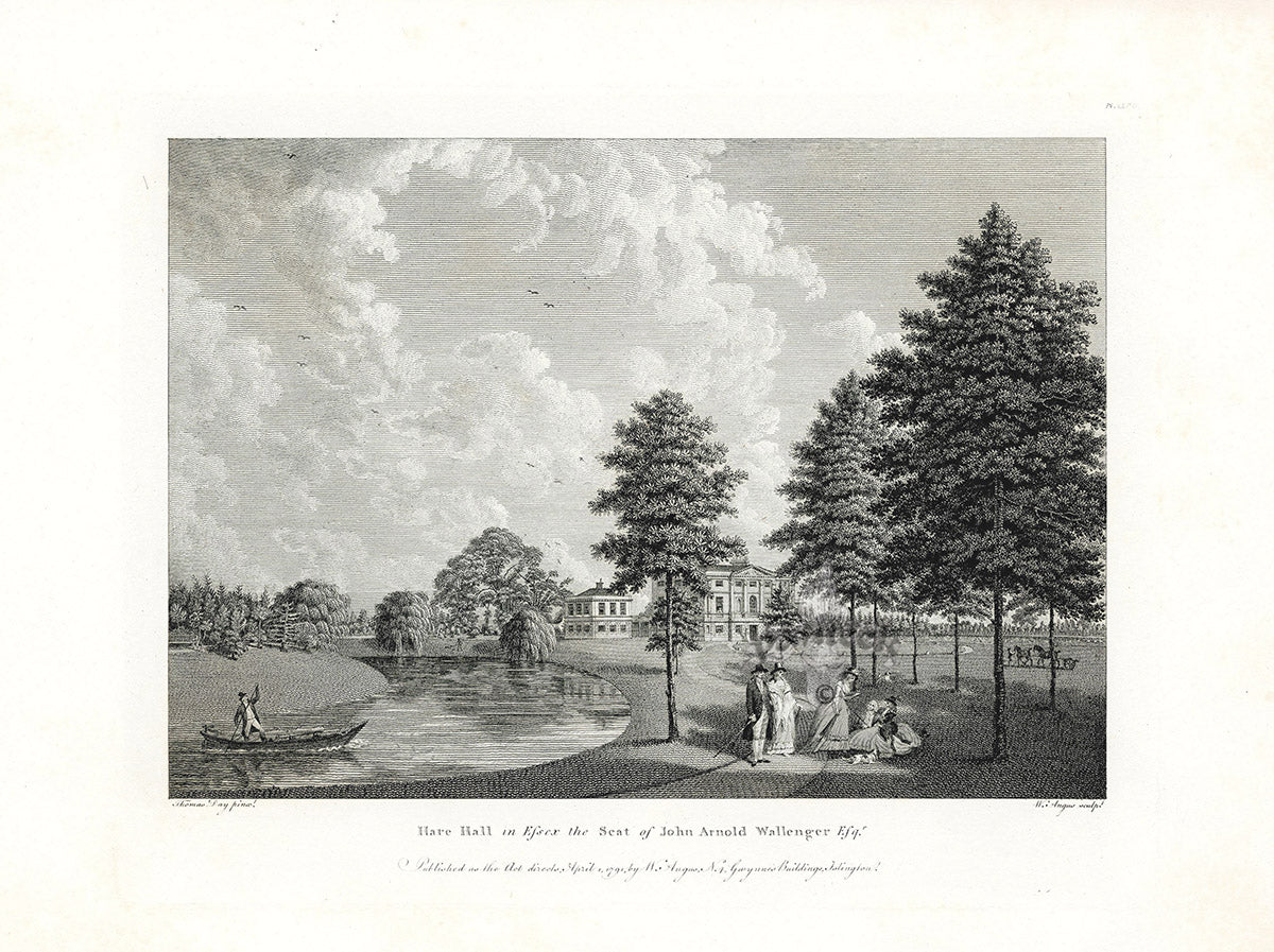 Angus English Stately Homes Original Print Hare Hall, Essex