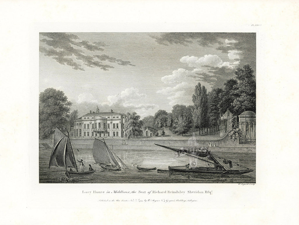 Angus English Stately Homes Original Print Twickenham Park House Middx
