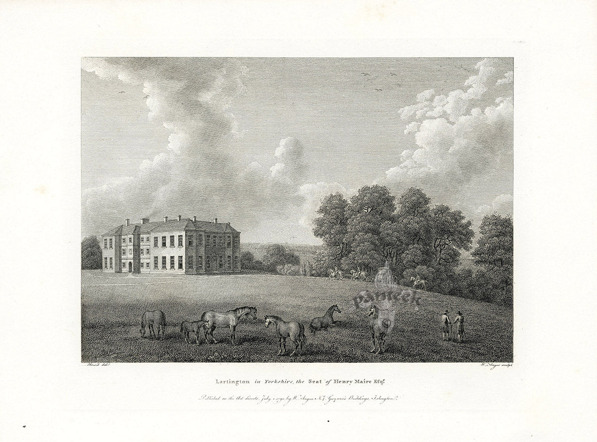 Angus English Stately Homes Original Print Lartington, Yorks.