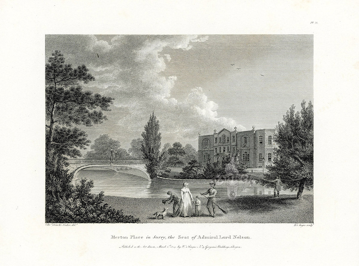 Angus English Stately Homes Original Print Merton Place, Surry