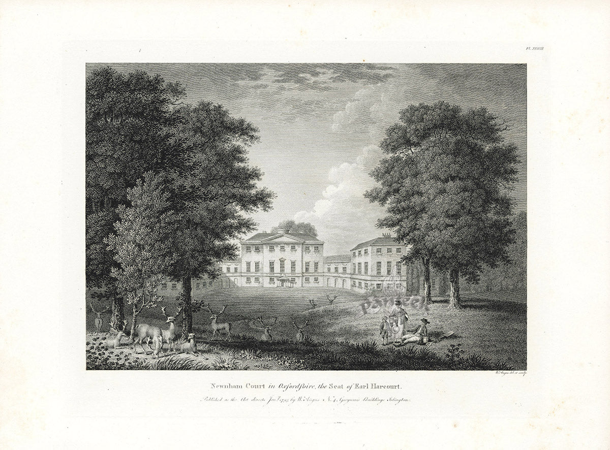 Angus English Stately Homes Original Print Newnham Court, Oxon.