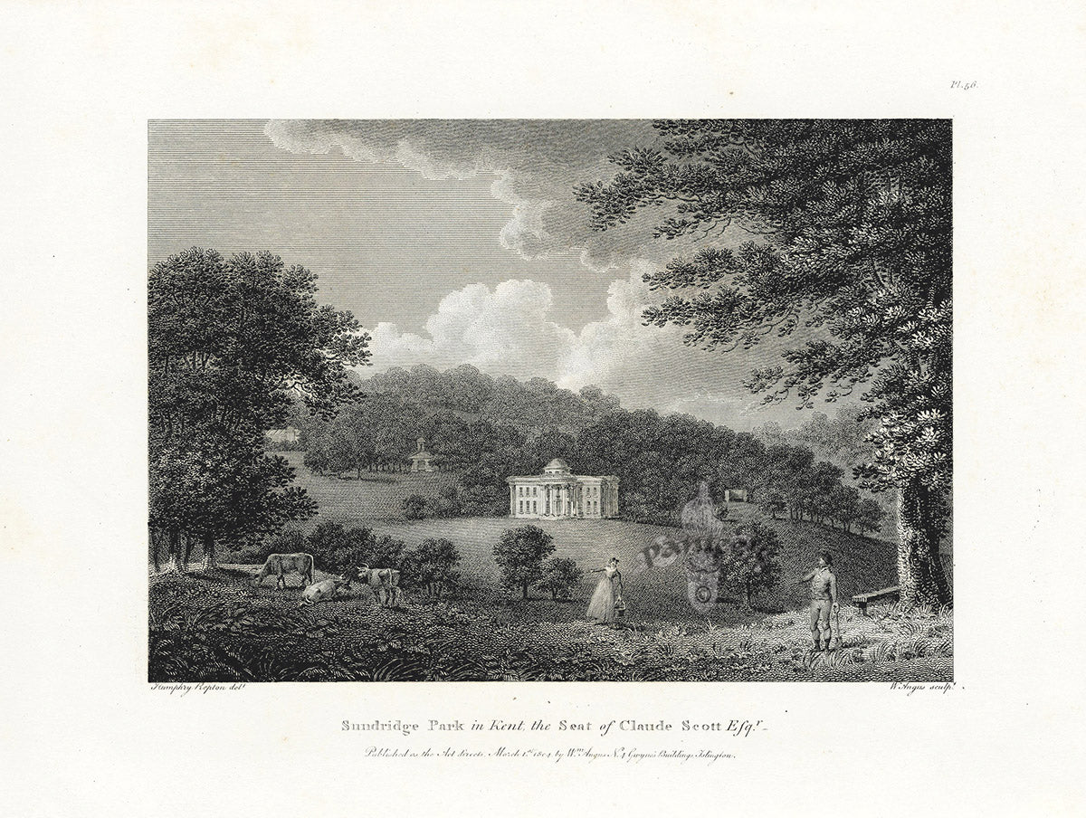 Angus English Stately Homes Original Print Sundridge Park, Kent
