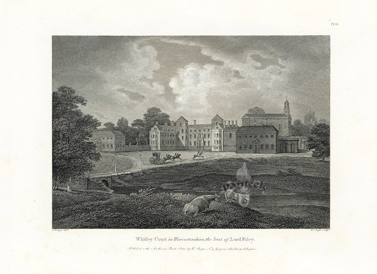 Angus English Stately Homes Original Print Whitley Court, Worcs.