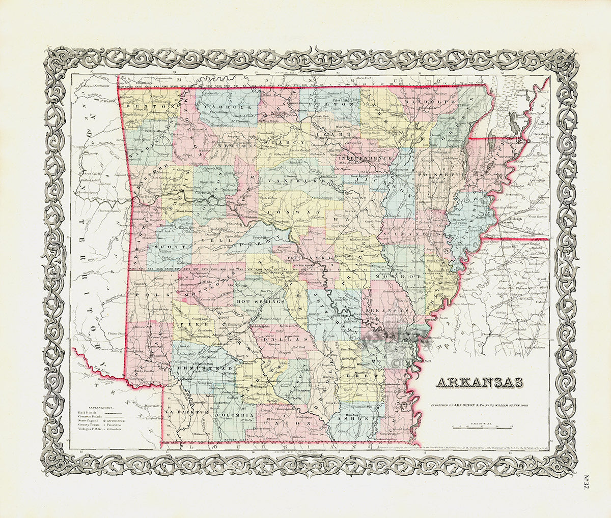 Antique Map Prints Colton Atlas Arkansas