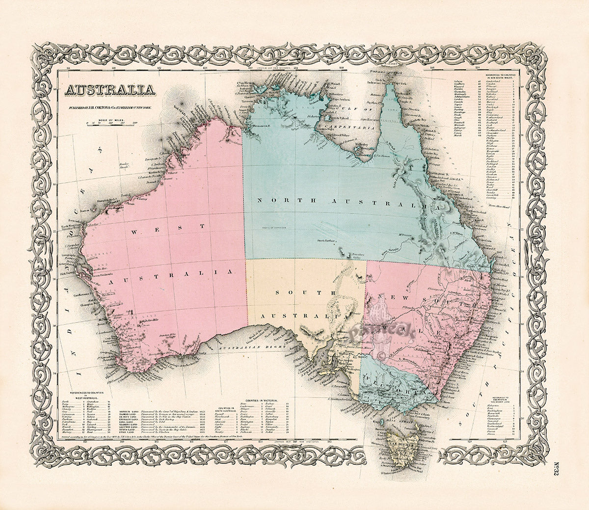 Antique Map Prints Colton Atlas Australia